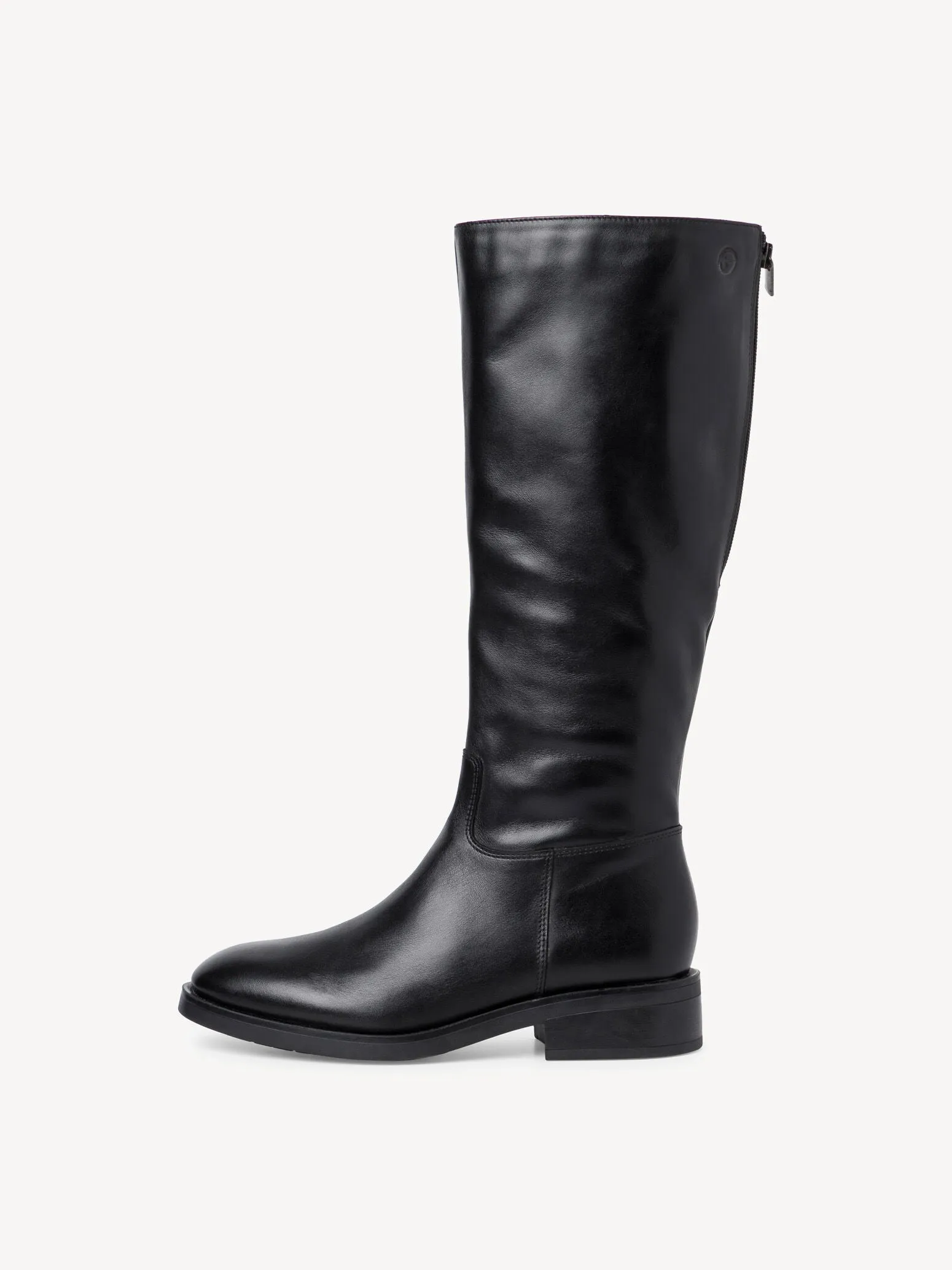 Leather Tall Flat Boot - Black