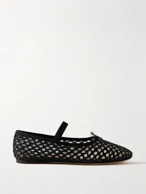 Leonie grosgrain-trimmed raffia Mary Jane ballet flats