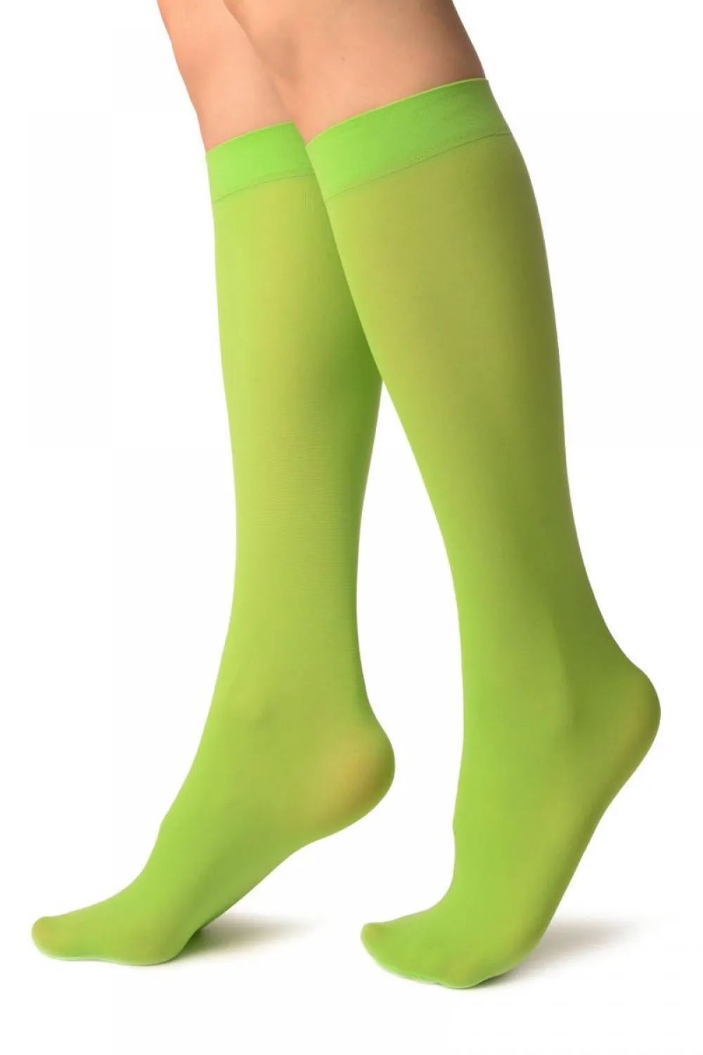 Lime Green Plain Socks Knee High