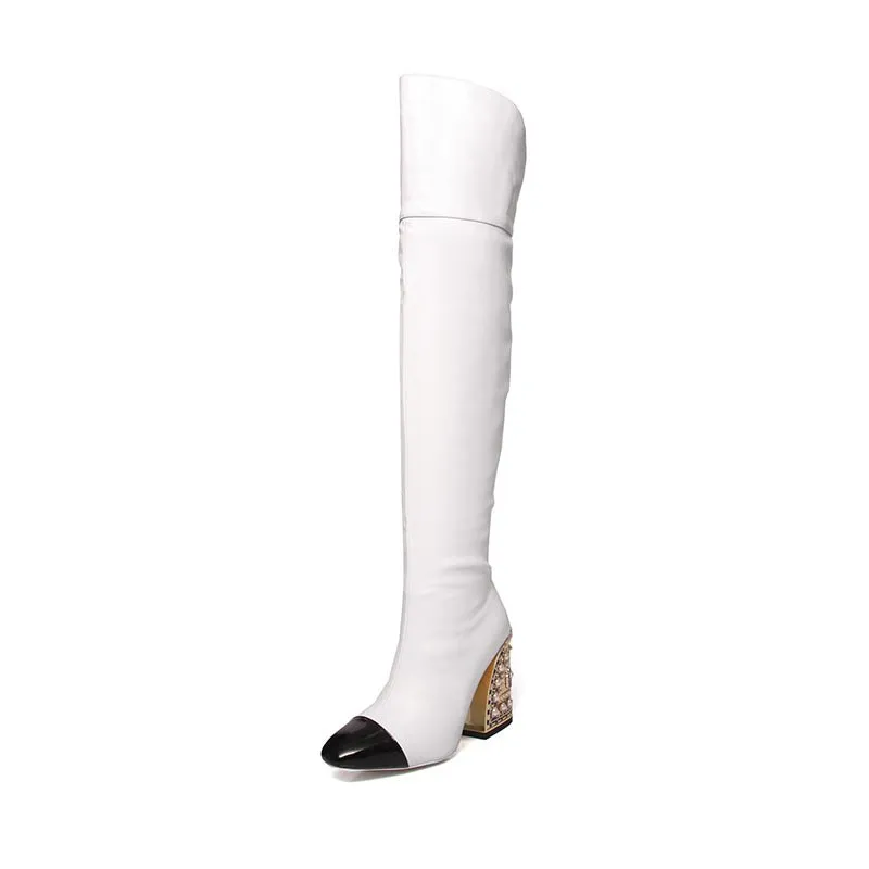 LuxeGold Exotic Pointed Toe Slip-on Knee-High Boots