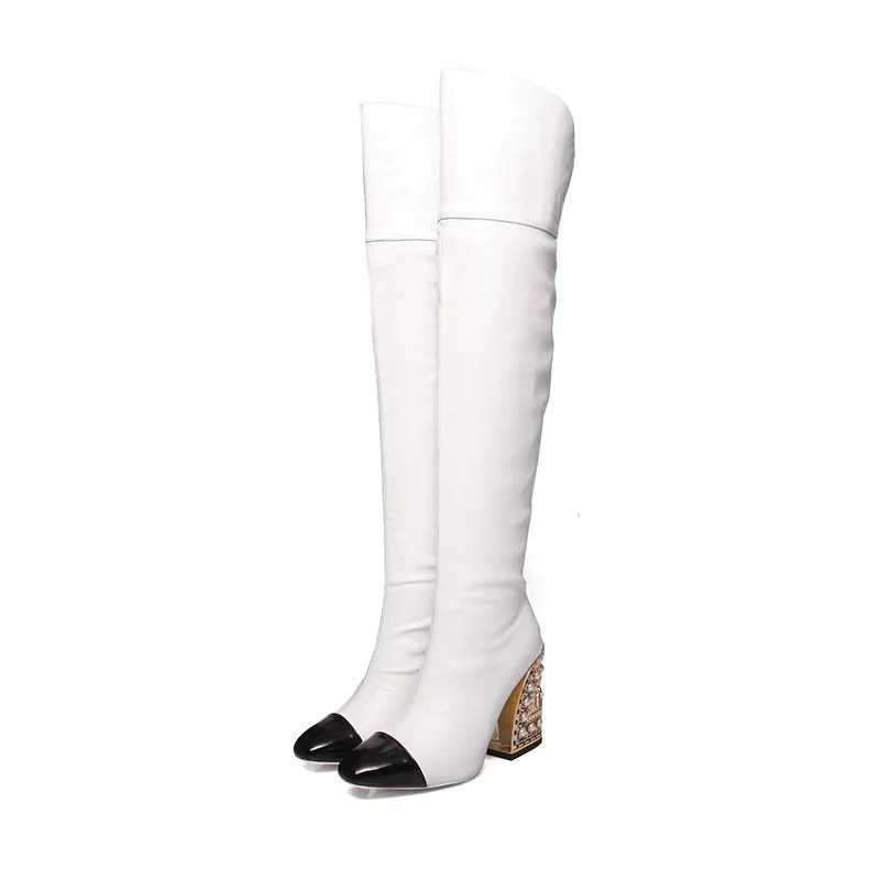 LuxeGold Exotic Pointed Toe Slip-on Knee-High Boots