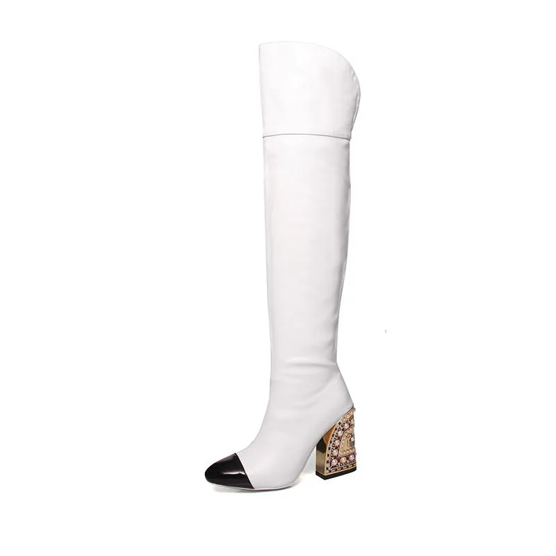 LuxeGold Exotic Pointed Toe Slip-on Knee-High Boots