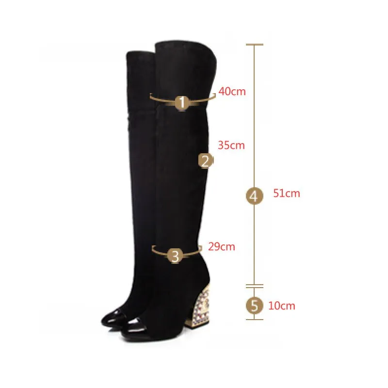 LuxeGold Exotic Pointed Toe Slip-on Knee-High Boots