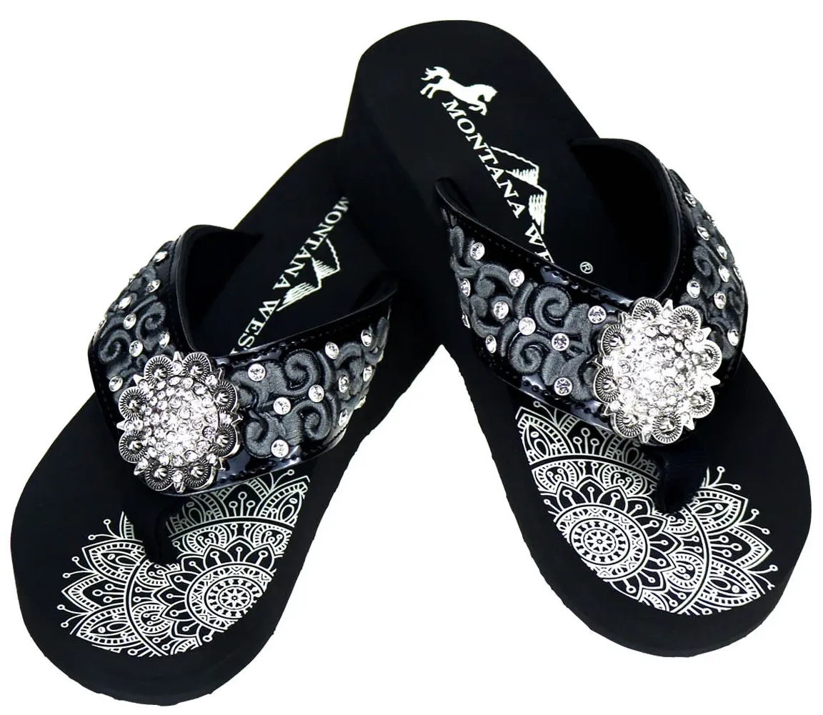 Mandala Rhinestone Wedge Flip Flop