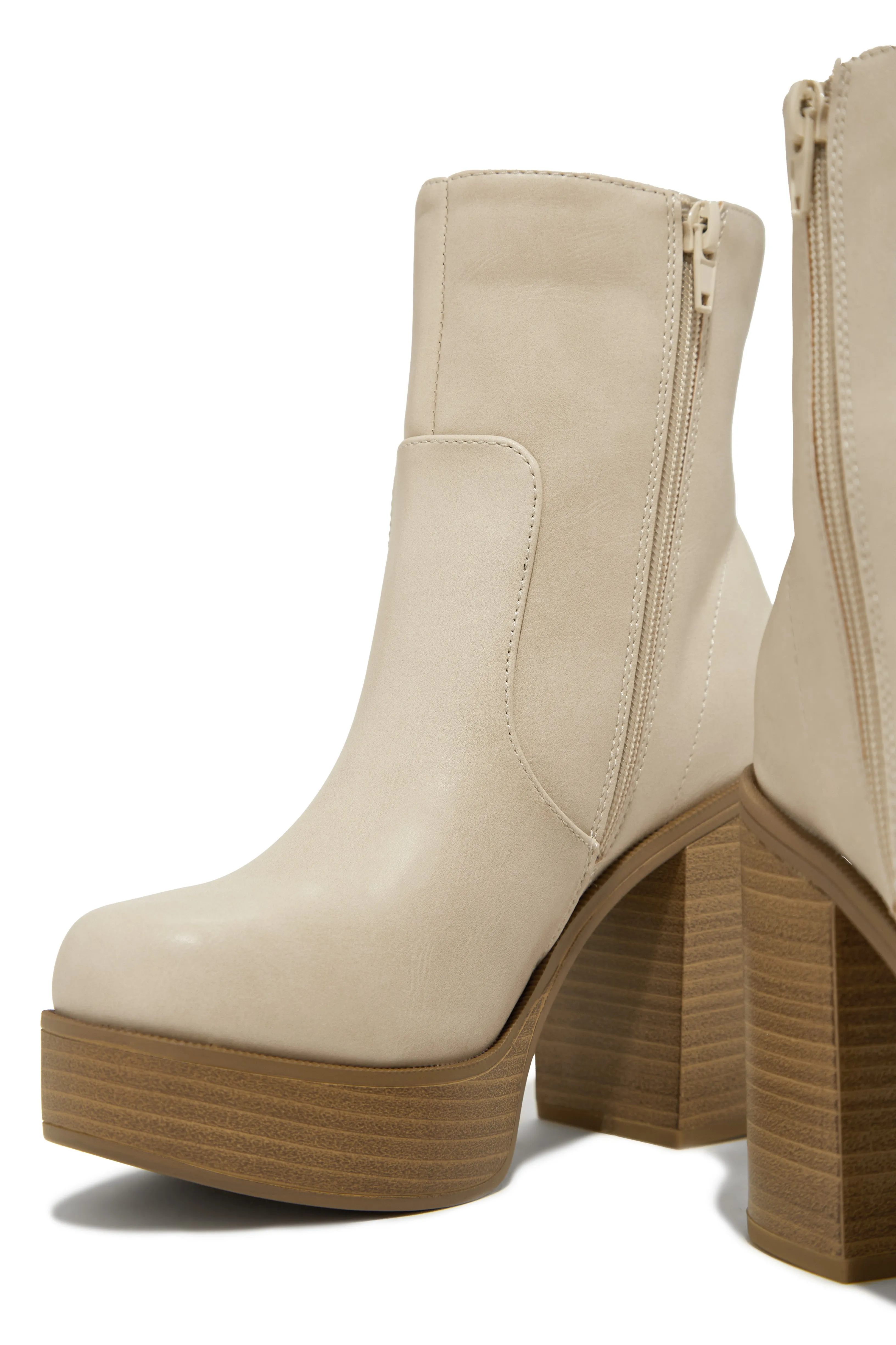 Marianna Block Heel Ankle Boots - Bone