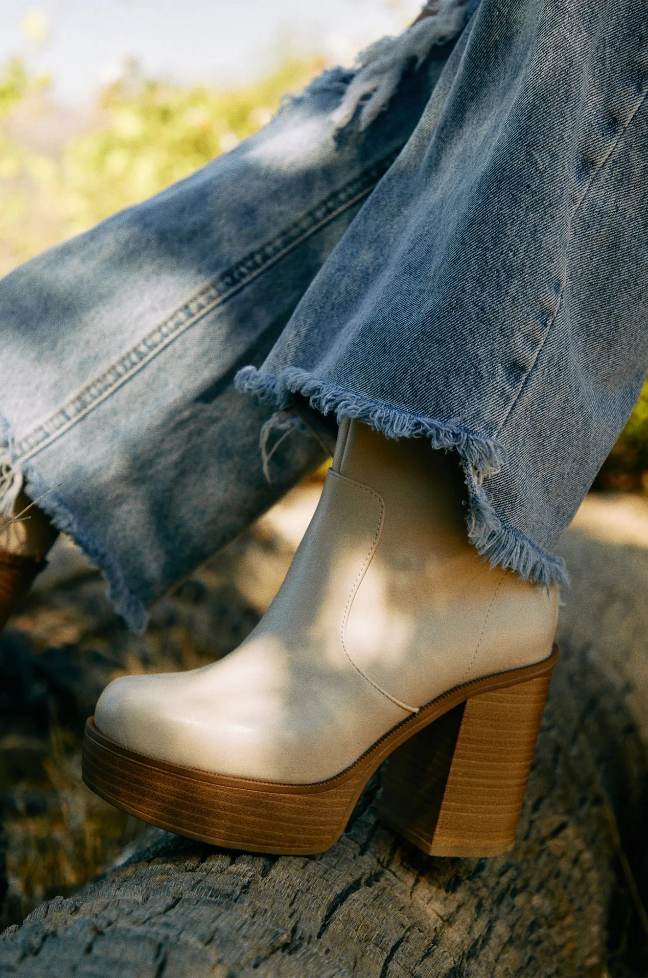 Marianna Block Heel Ankle Boots - Bone