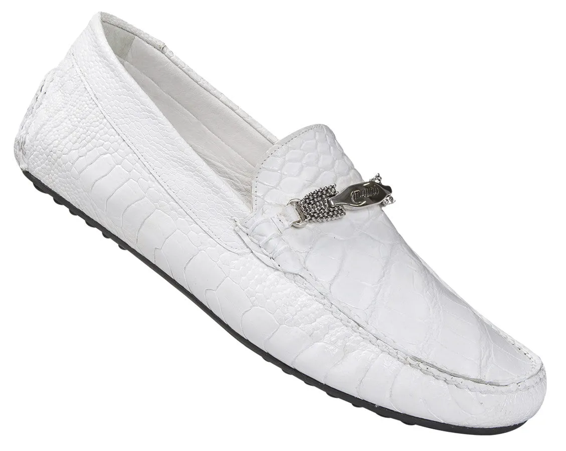 Mauri - "3105/4" White Ostrich Leg/Alligator Loafer