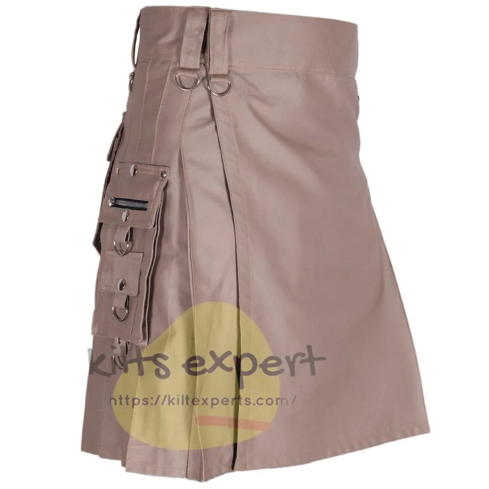 Men's Khaki Utility Kilts With Stylish Pockets