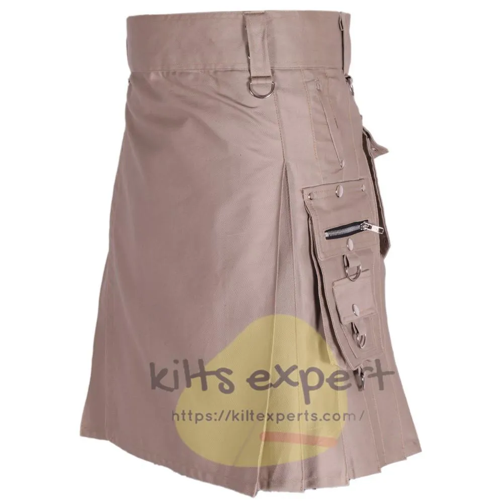 Men's Khaki Utility Kilts With Stylish Pockets