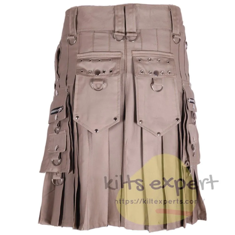 Men's Khaki Utility Kilts With Stylish Pockets