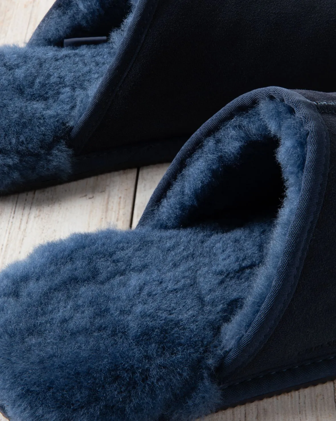 Mens Suede Sheepskin Mule Slippers - Navy