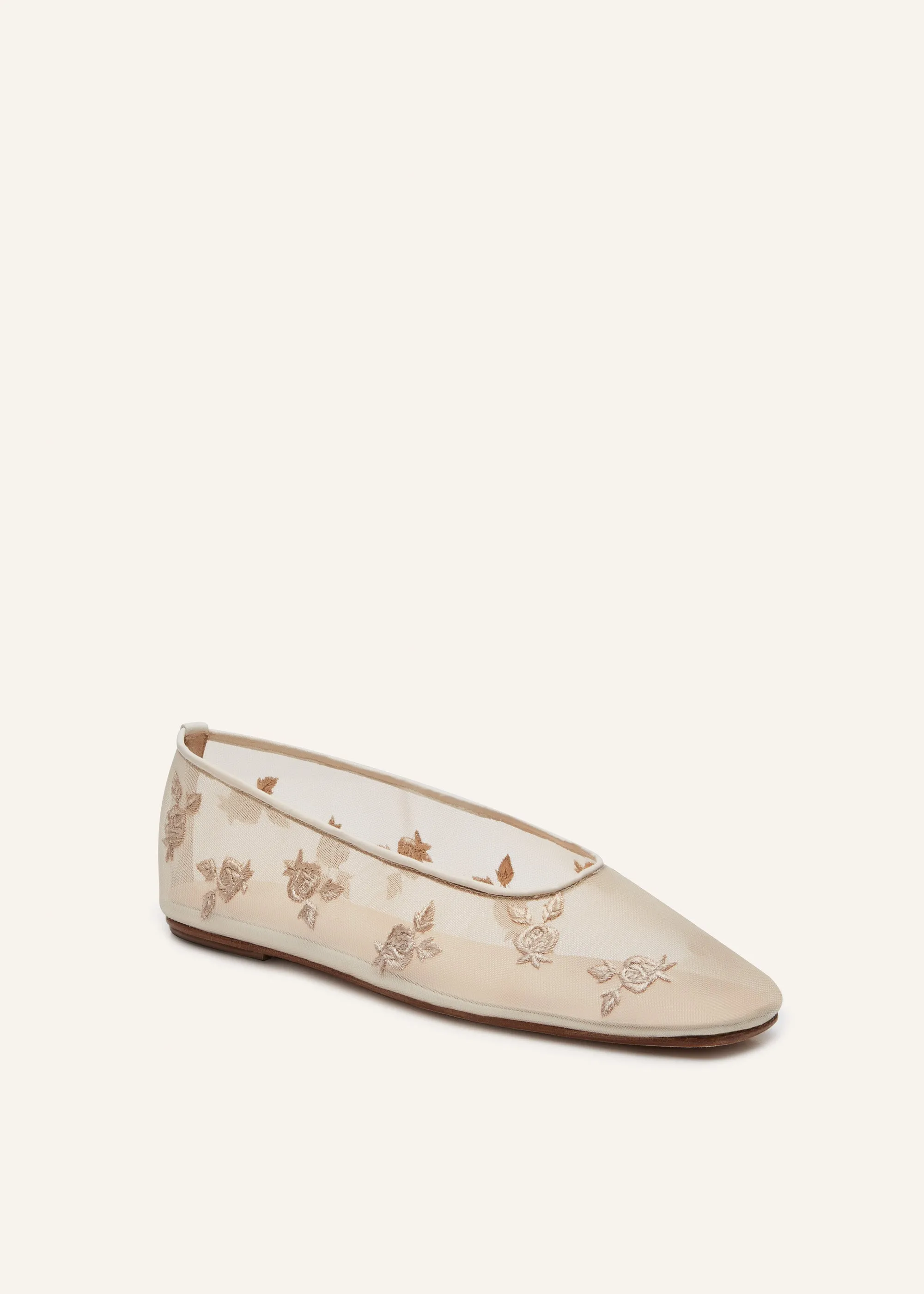 Mesh ballet flats in cream embroidery