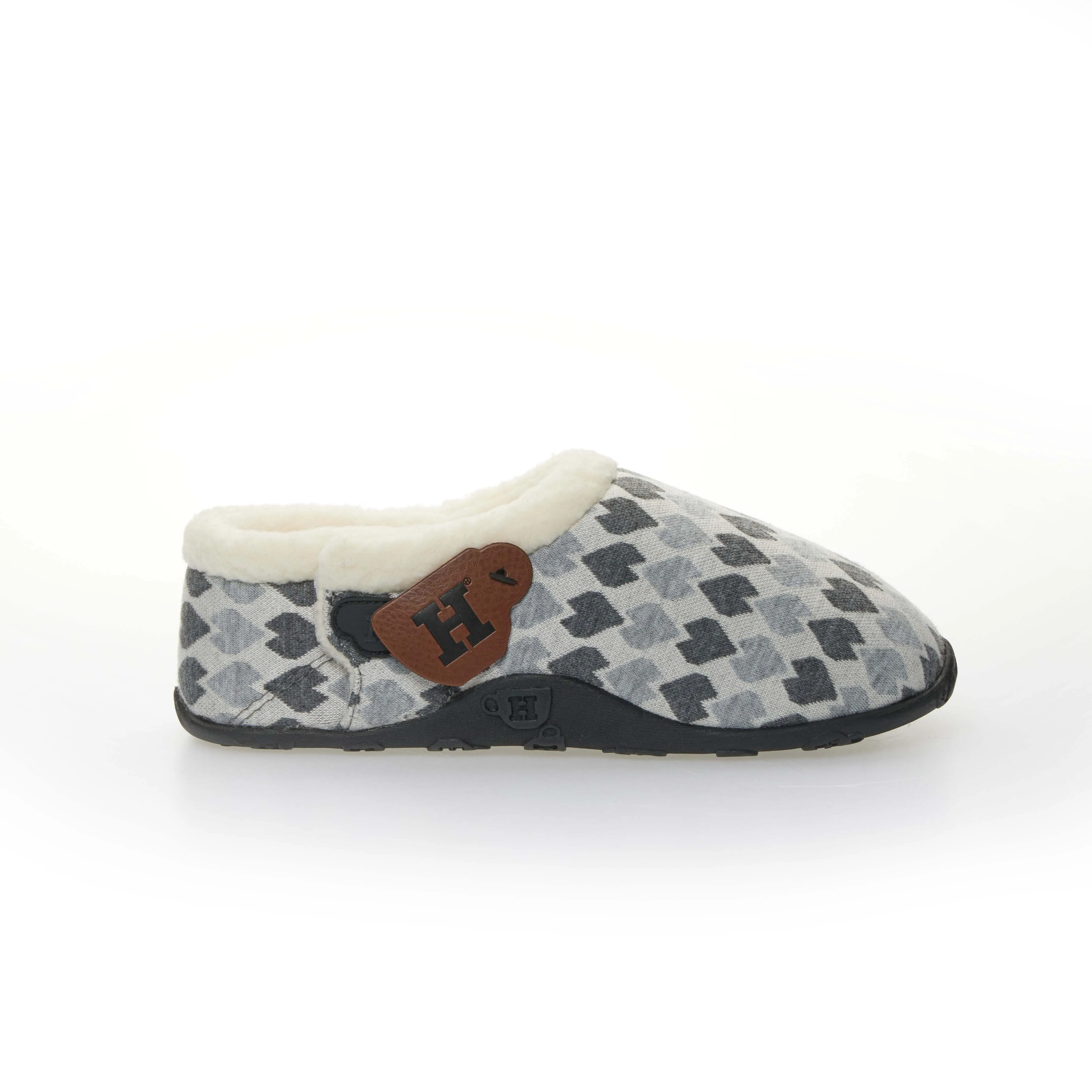 Millie - Grey Heart Patterned Women's Slippers