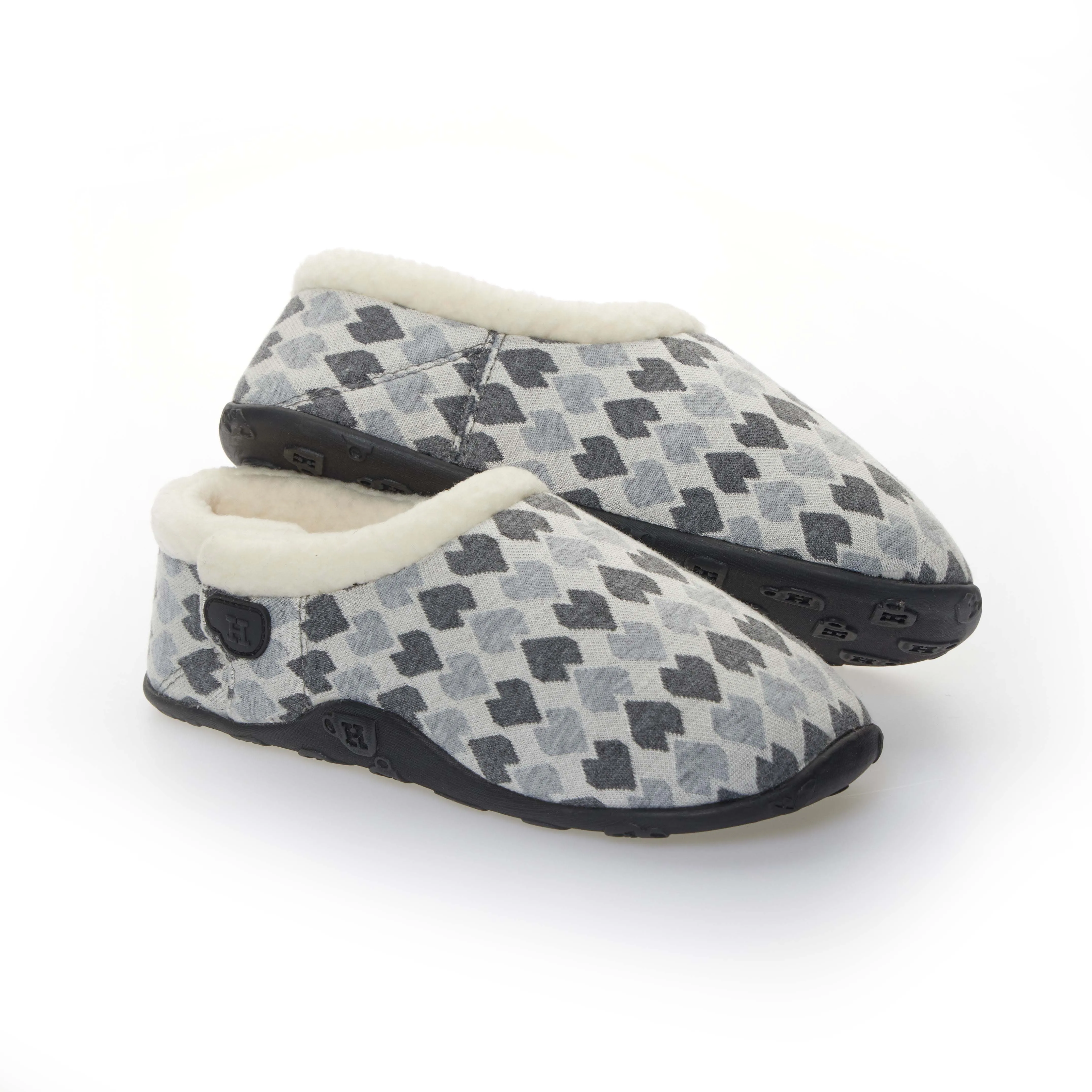 Millie - Grey Heart Patterned Women's Slippers