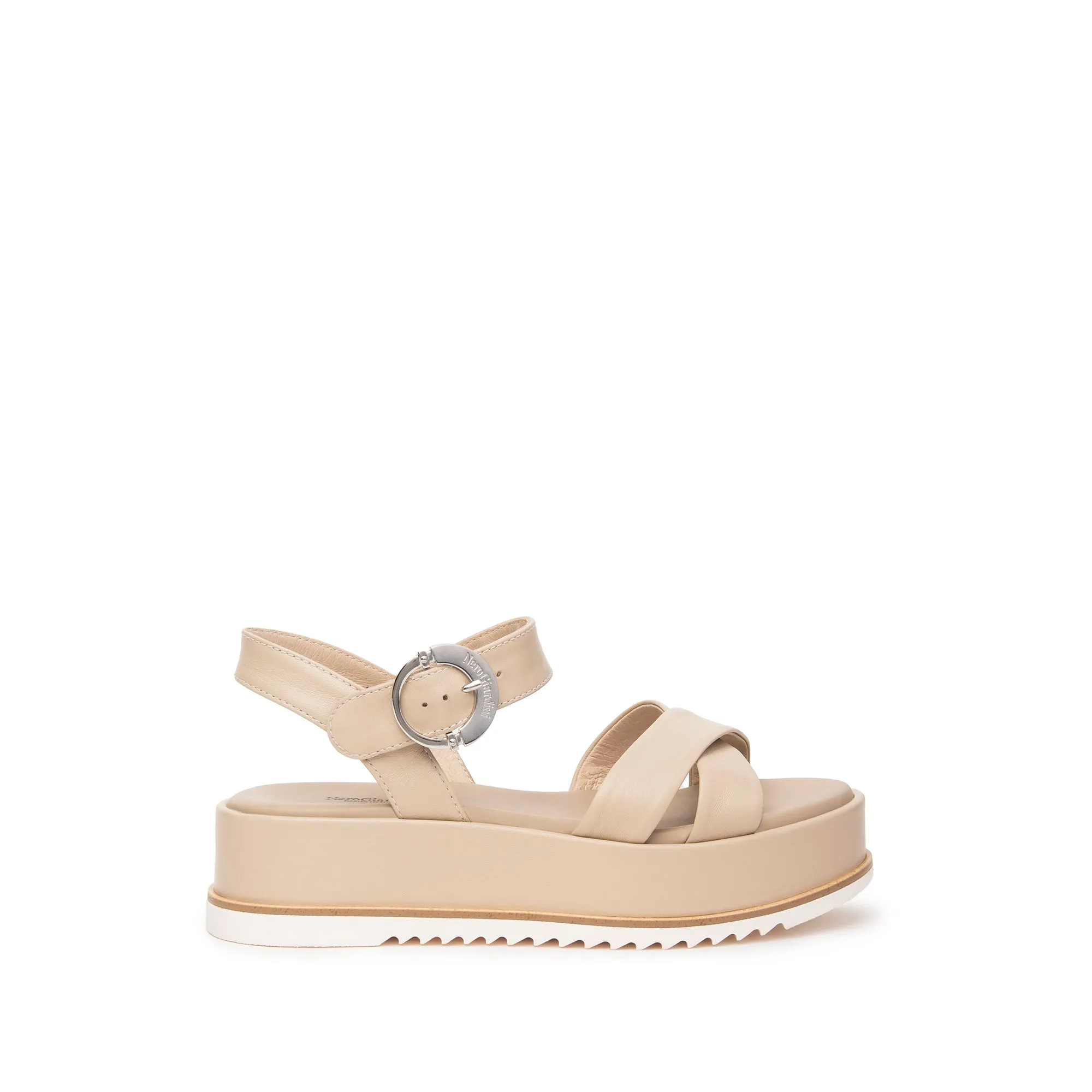 NeroGiardini Nude Leather Platform Sandals