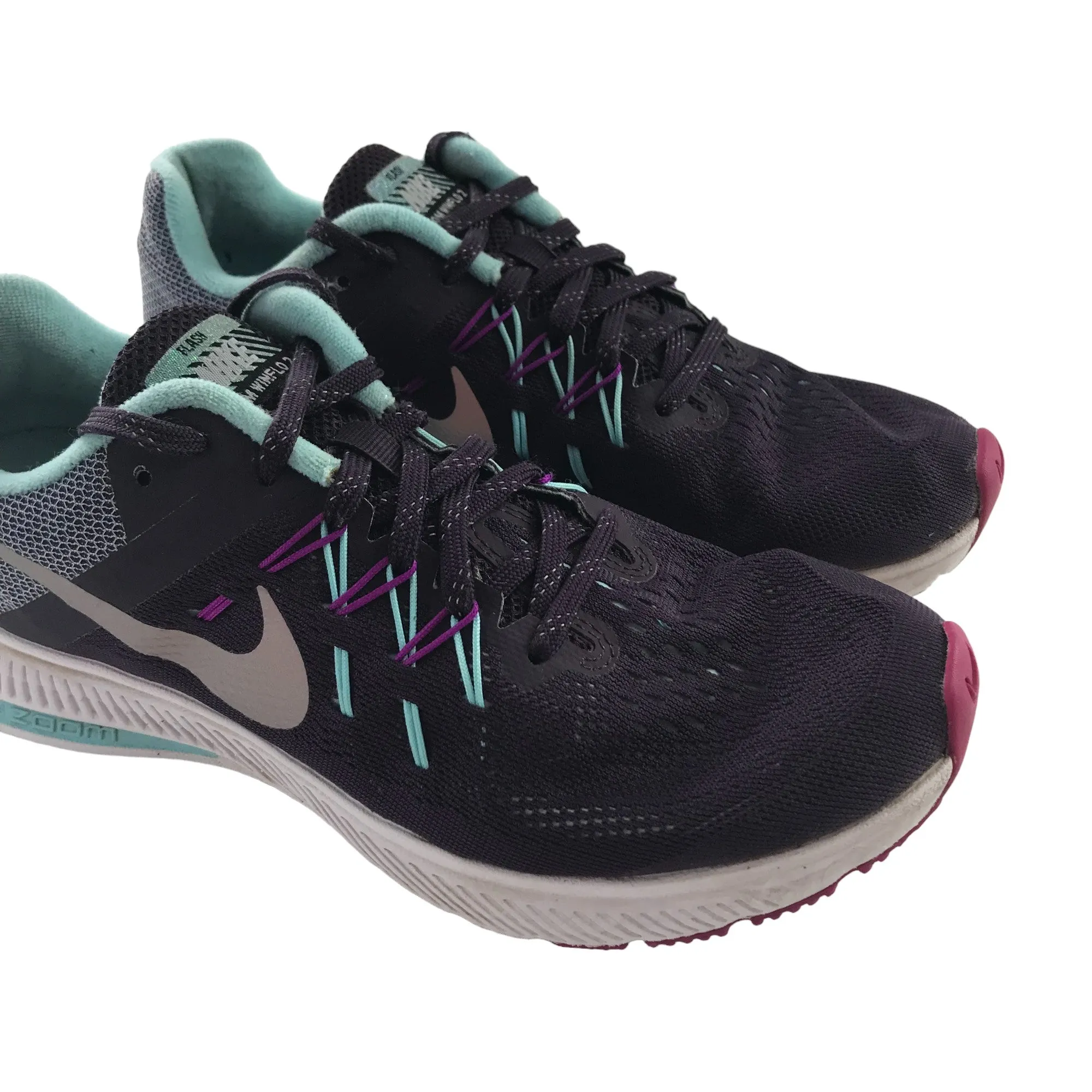 Nike Flash Zoom Winflo 2 trainer shoe size 7 purple and light blue trainers with laces