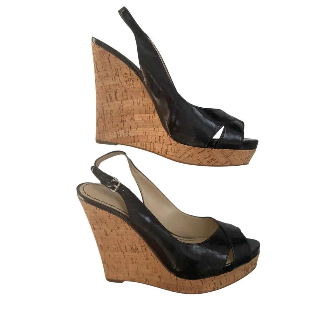 NINEWEST Slingback Cork Wedge Sandals Black SIZE 42