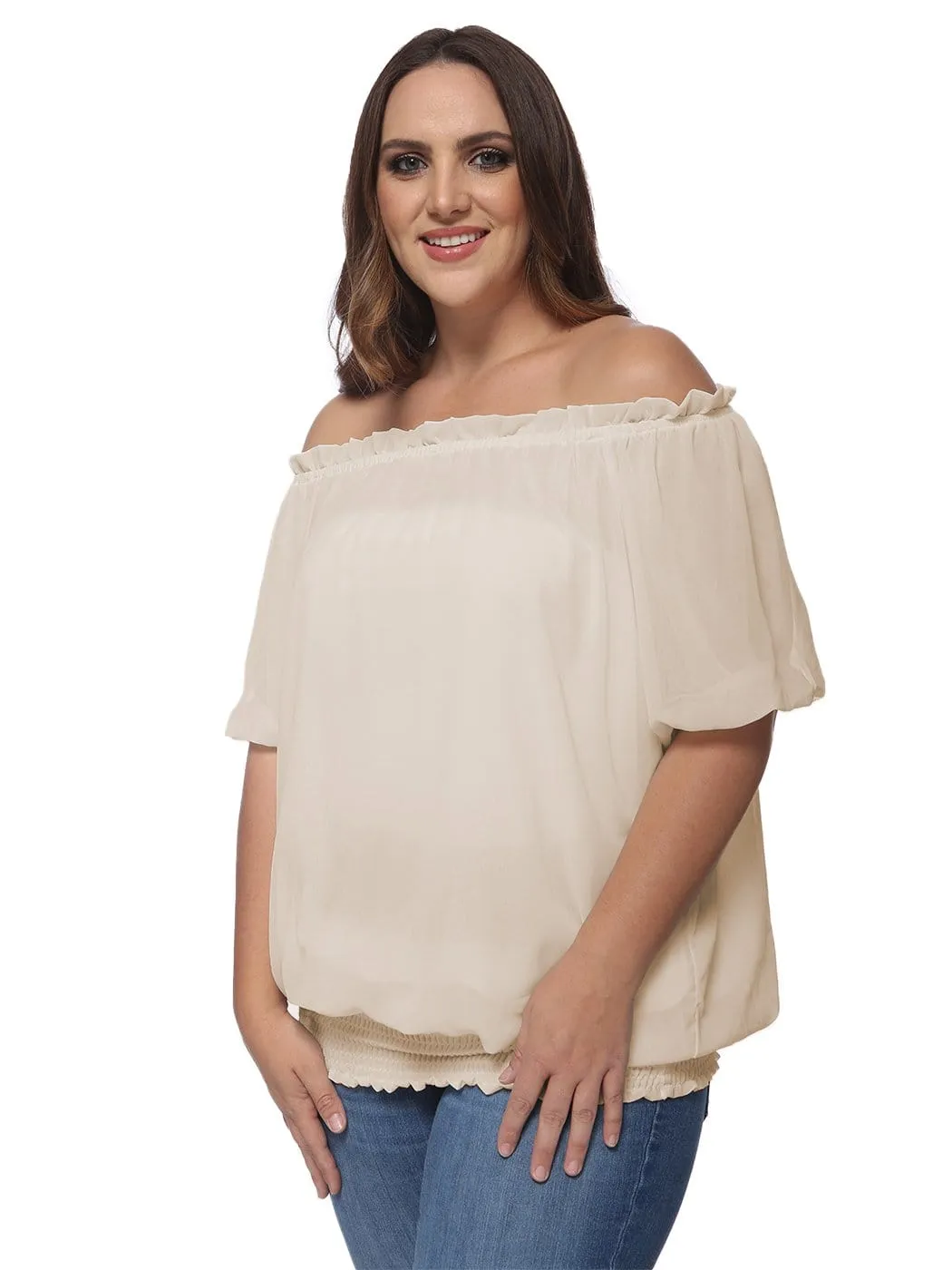 Plus Size Off Shoulder Smocked Waist Blouse