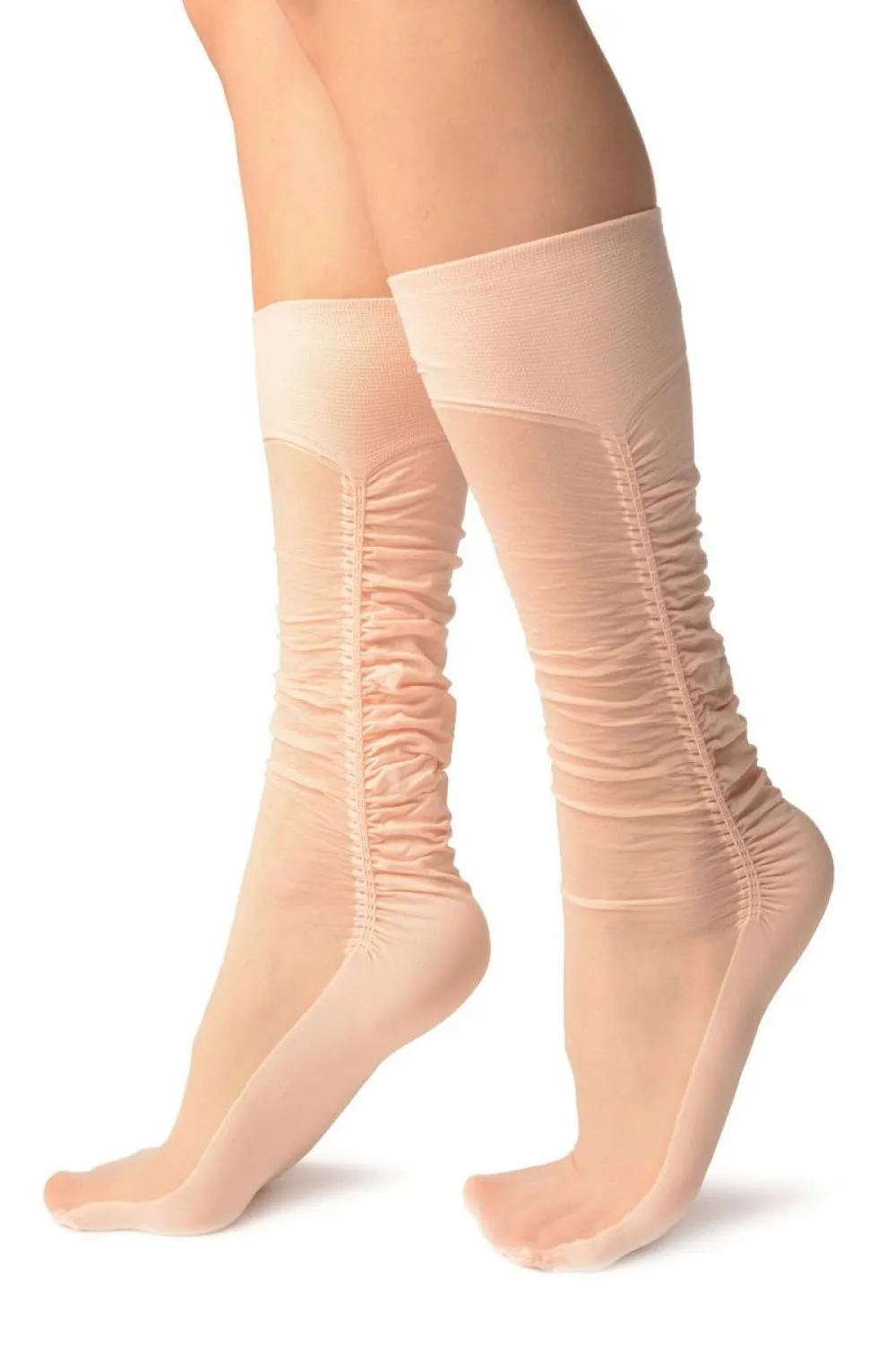 Powder Pink Sheer & Opaque Sides Socks Knee High