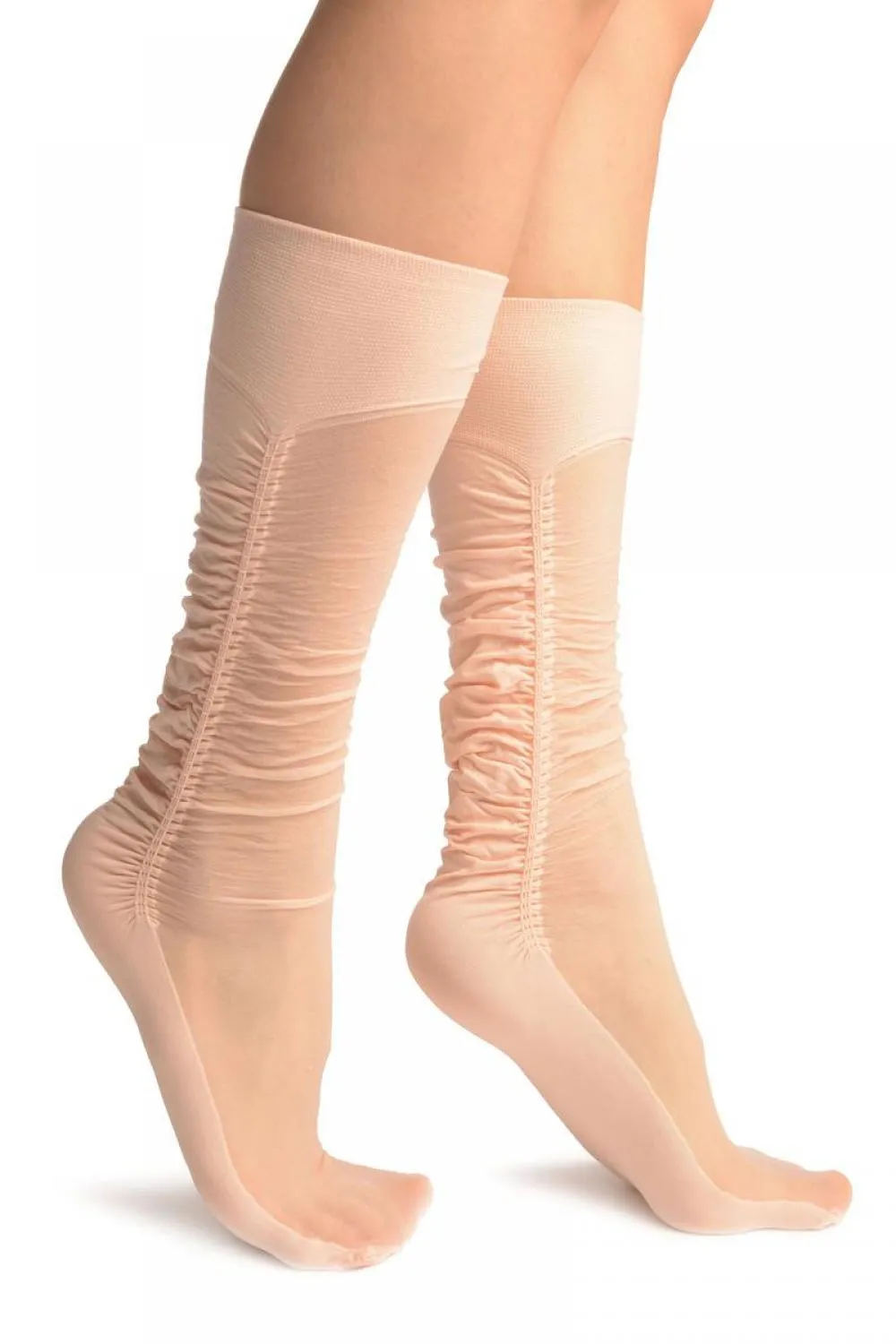 Powder Pink Sheer & Opaque Sides Socks Knee High