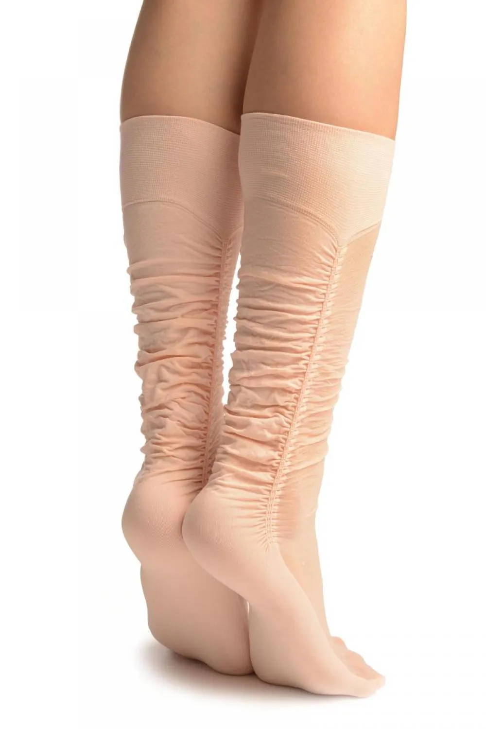 Powder Pink Sheer & Opaque Sides Socks Knee High