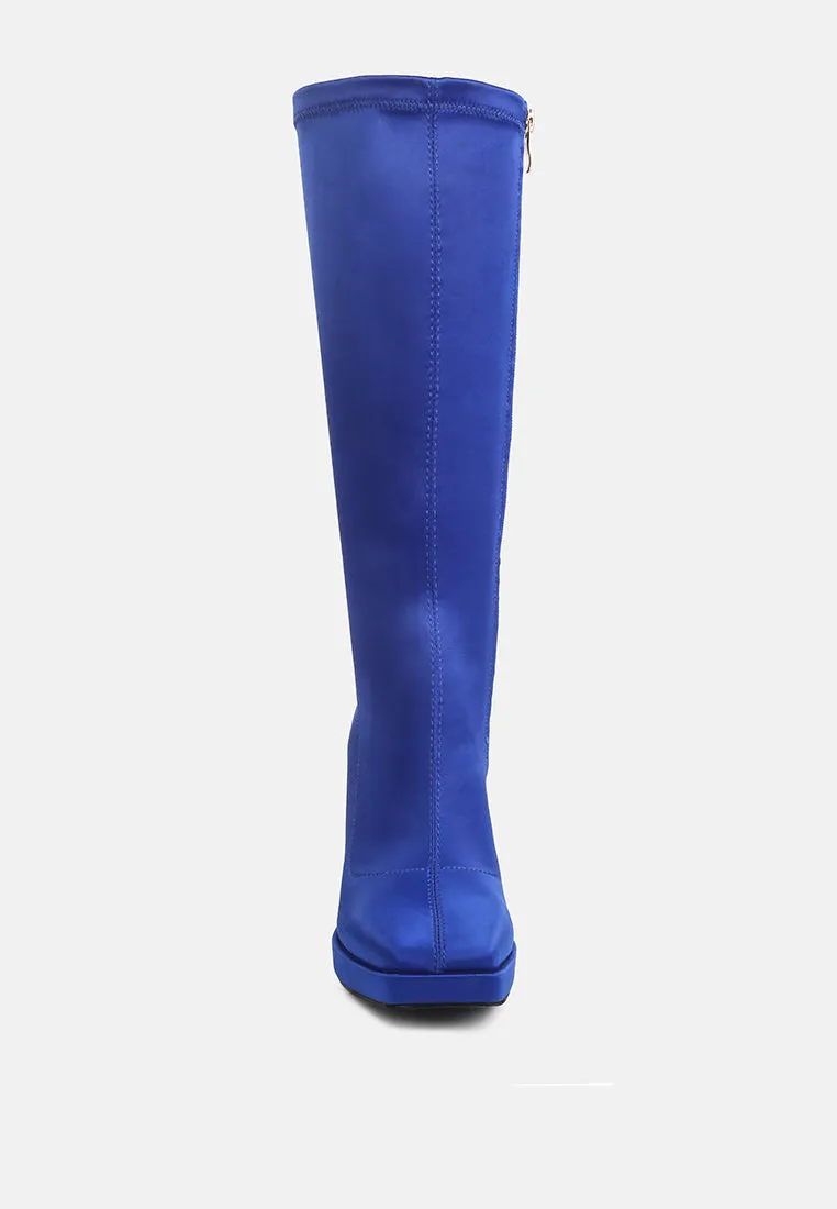 PRESTO Blue Stretchable Satin Long Boot