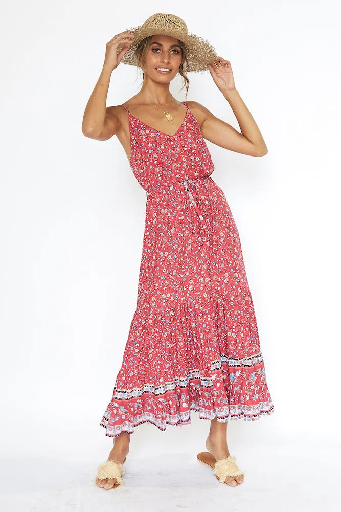 Red Petal Maxi Dress Red