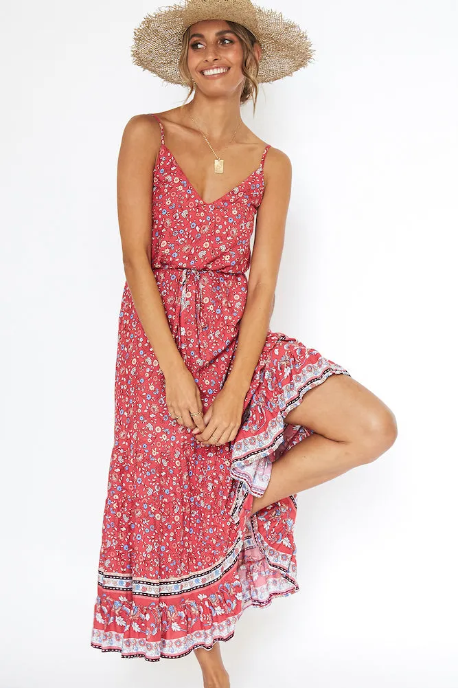 Red Petal Maxi Dress Red