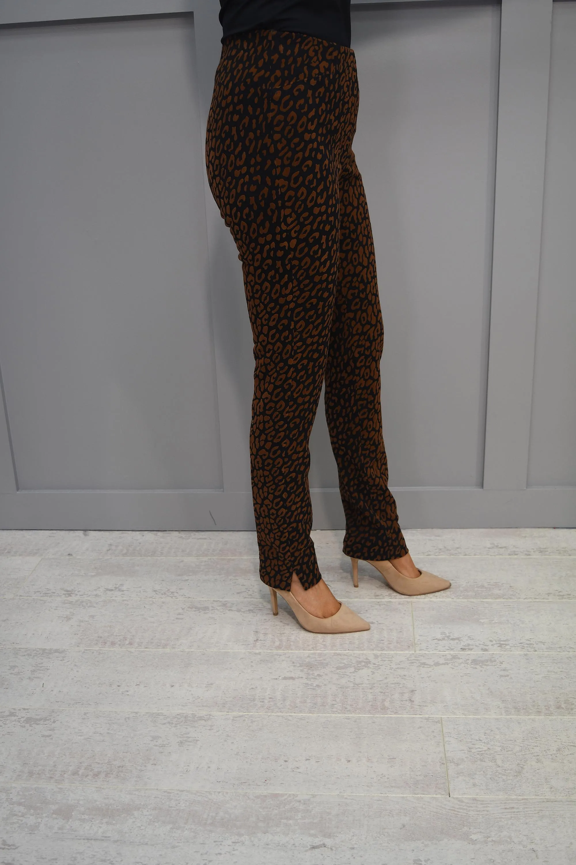 Robell Rose Full Length Tan & Black Leopard Print Trouser - 52625 54458 29