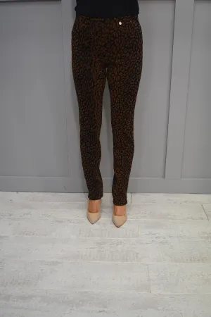 Robell Rose Full Length Tan & Black Leopard Print Trouser - 52625 54458 29