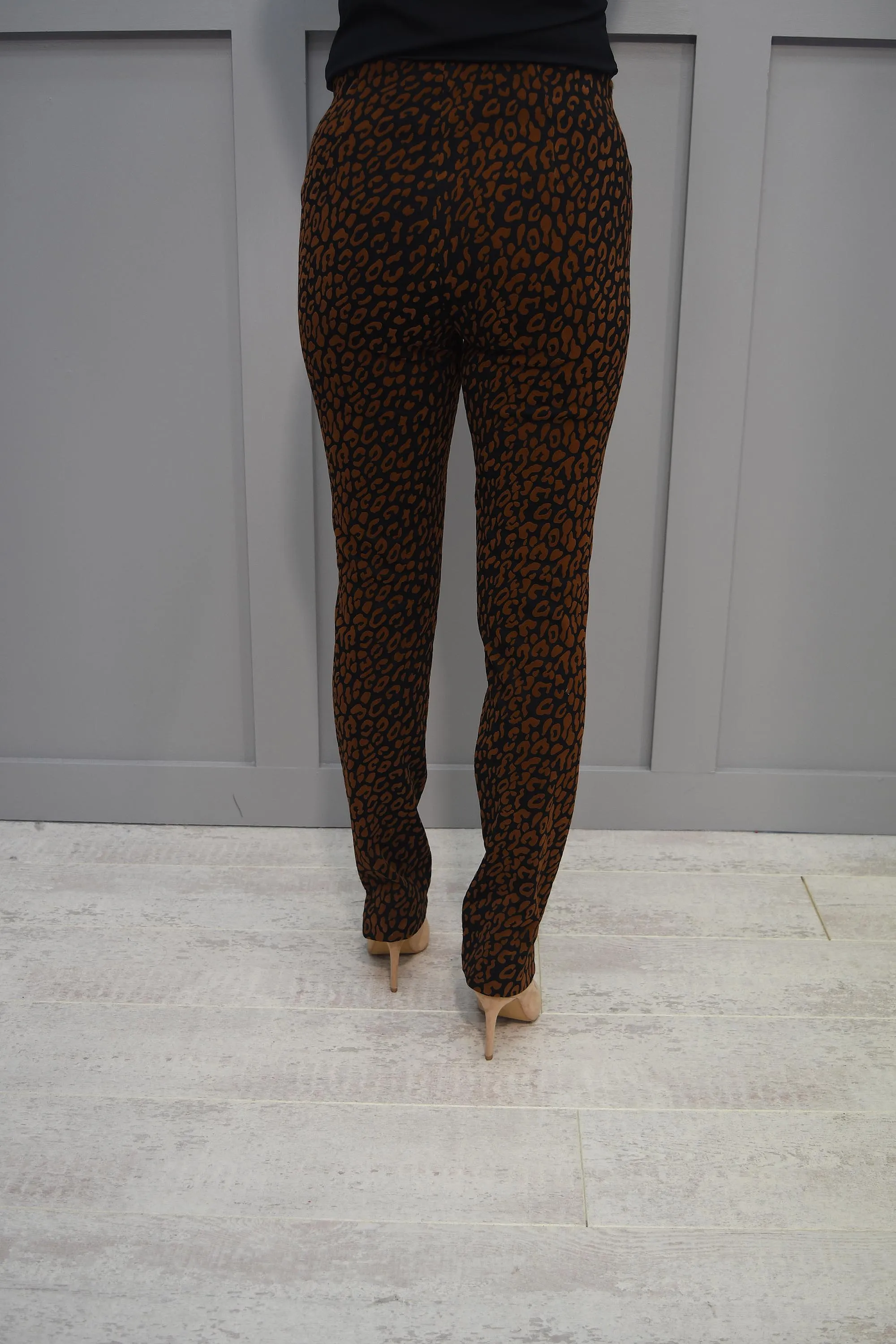 Robell Rose Full Length Tan & Black Leopard Print Trouser - 52625 54458 29