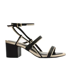 Sandals with Platinum Block Heels Black/Gold