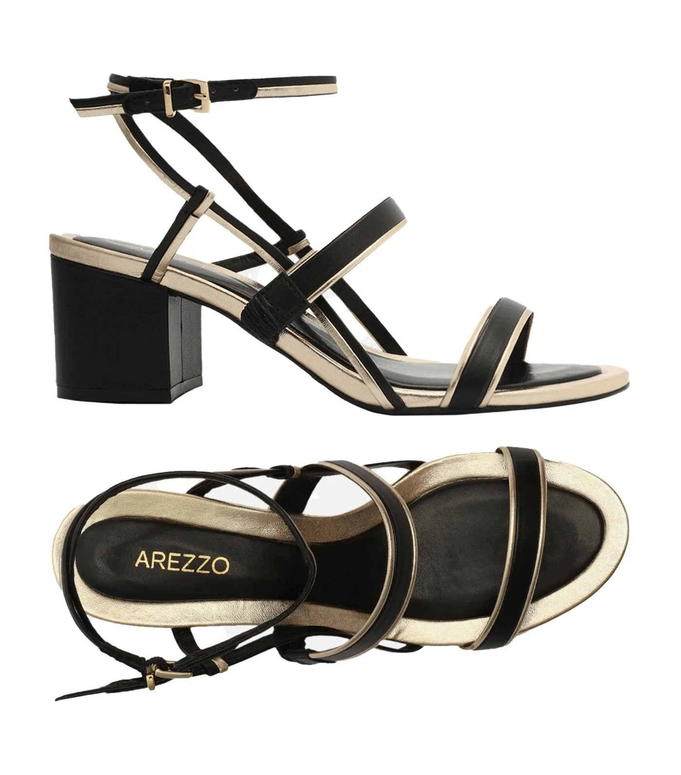 Sandals with Platinum Block Heels Black/Gold