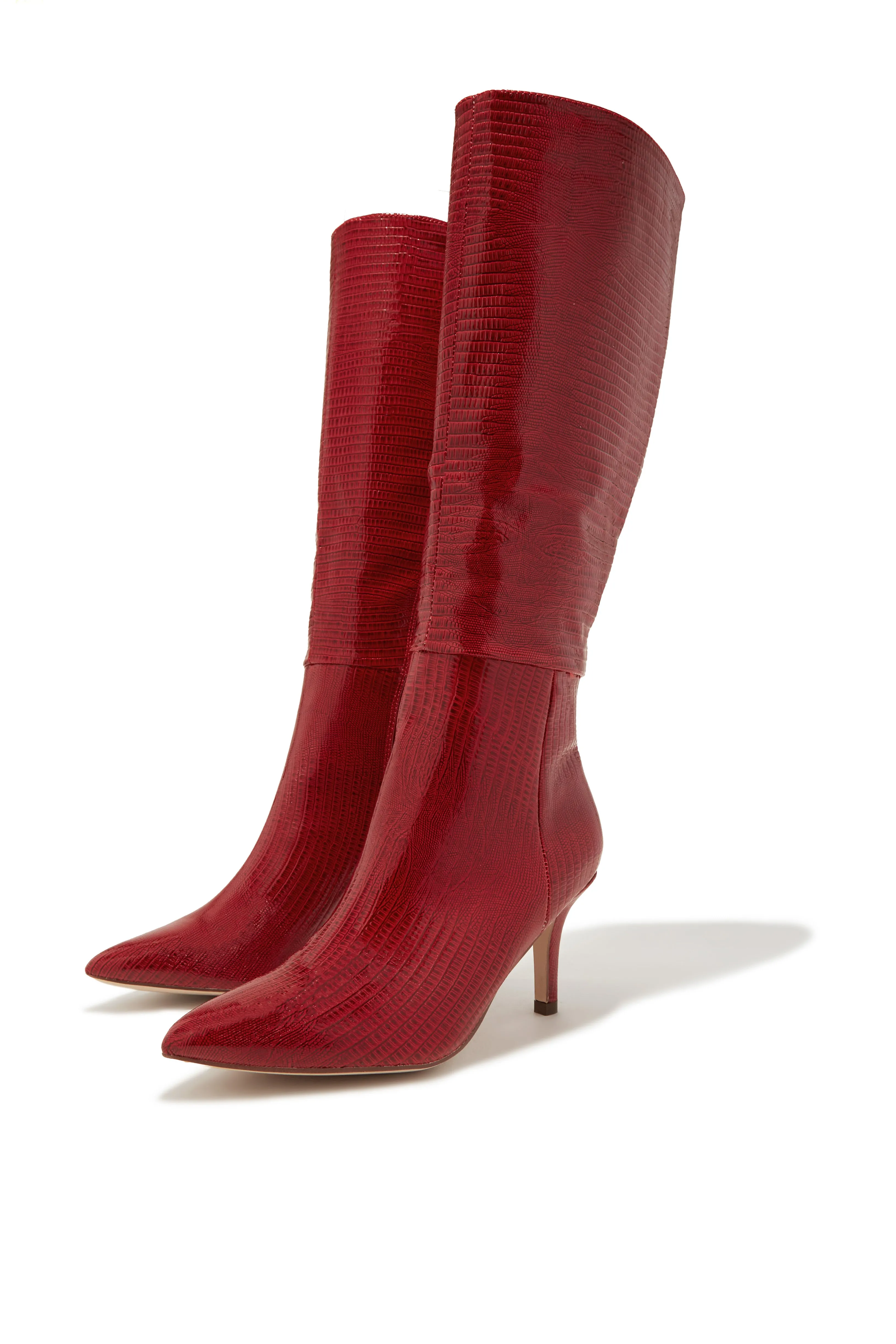 Sarai Knee High Heel Boots - Cherry