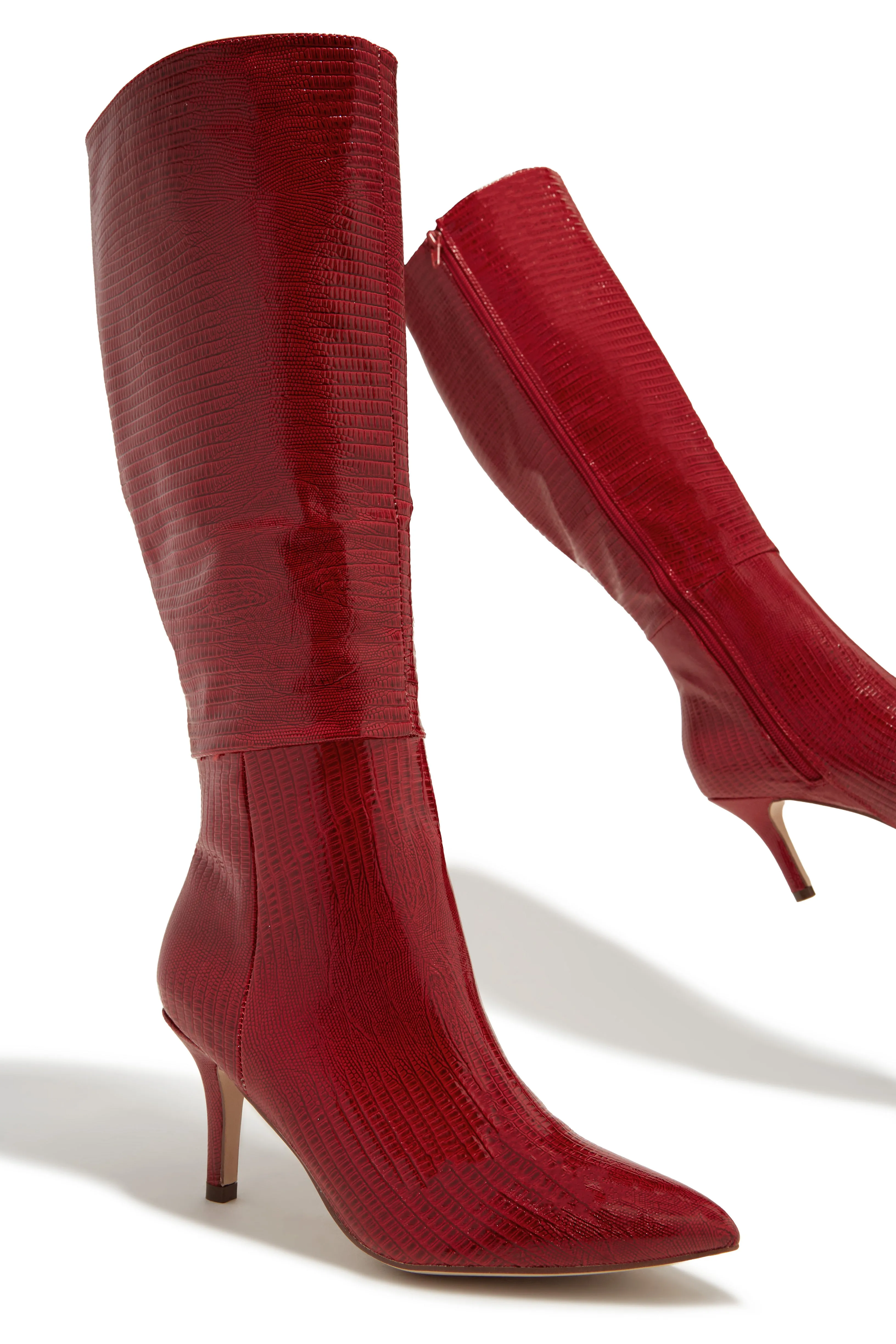 Sarai Knee High Heel Boots - Cherry