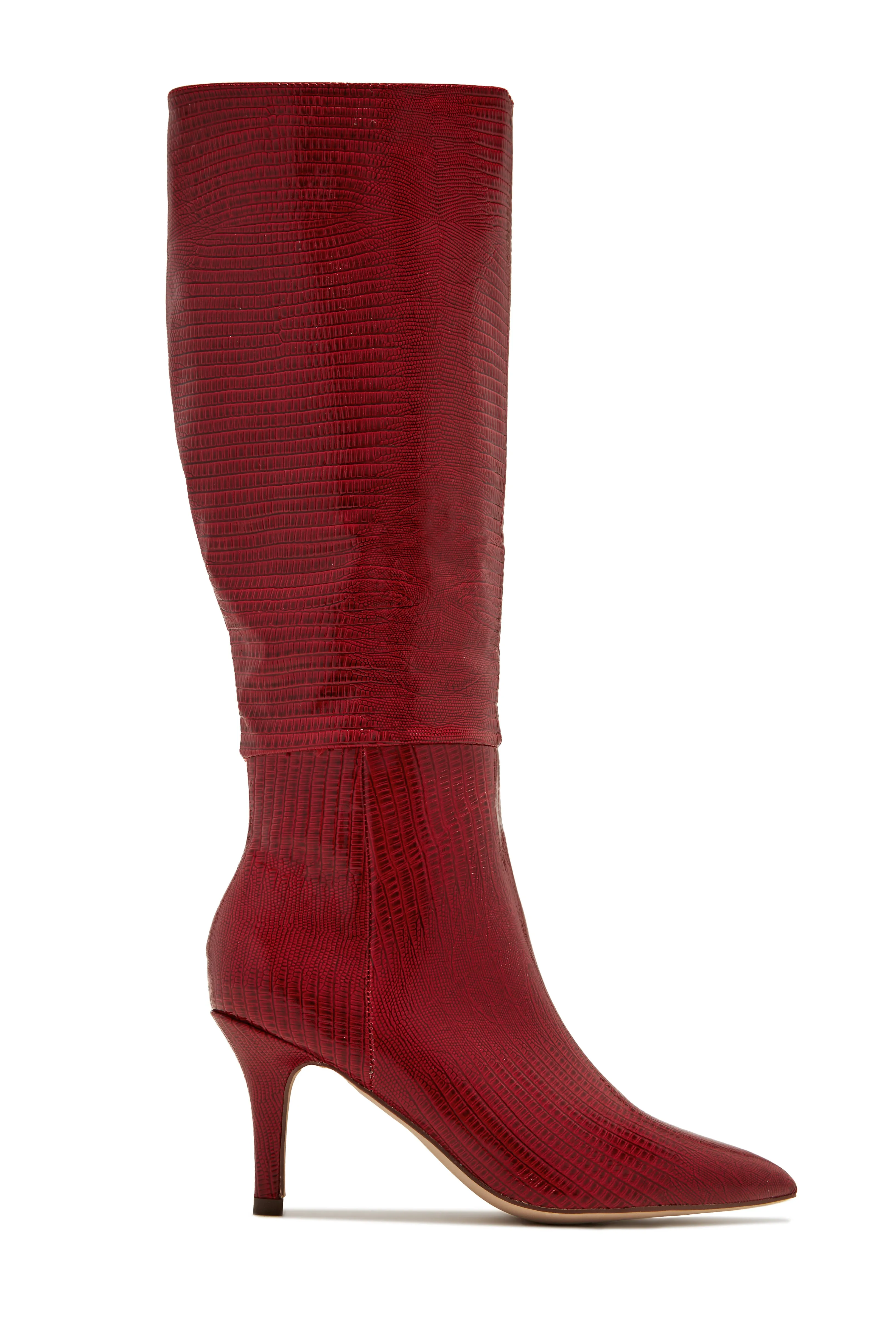 Sarai Knee High Heel Boots - Cherry