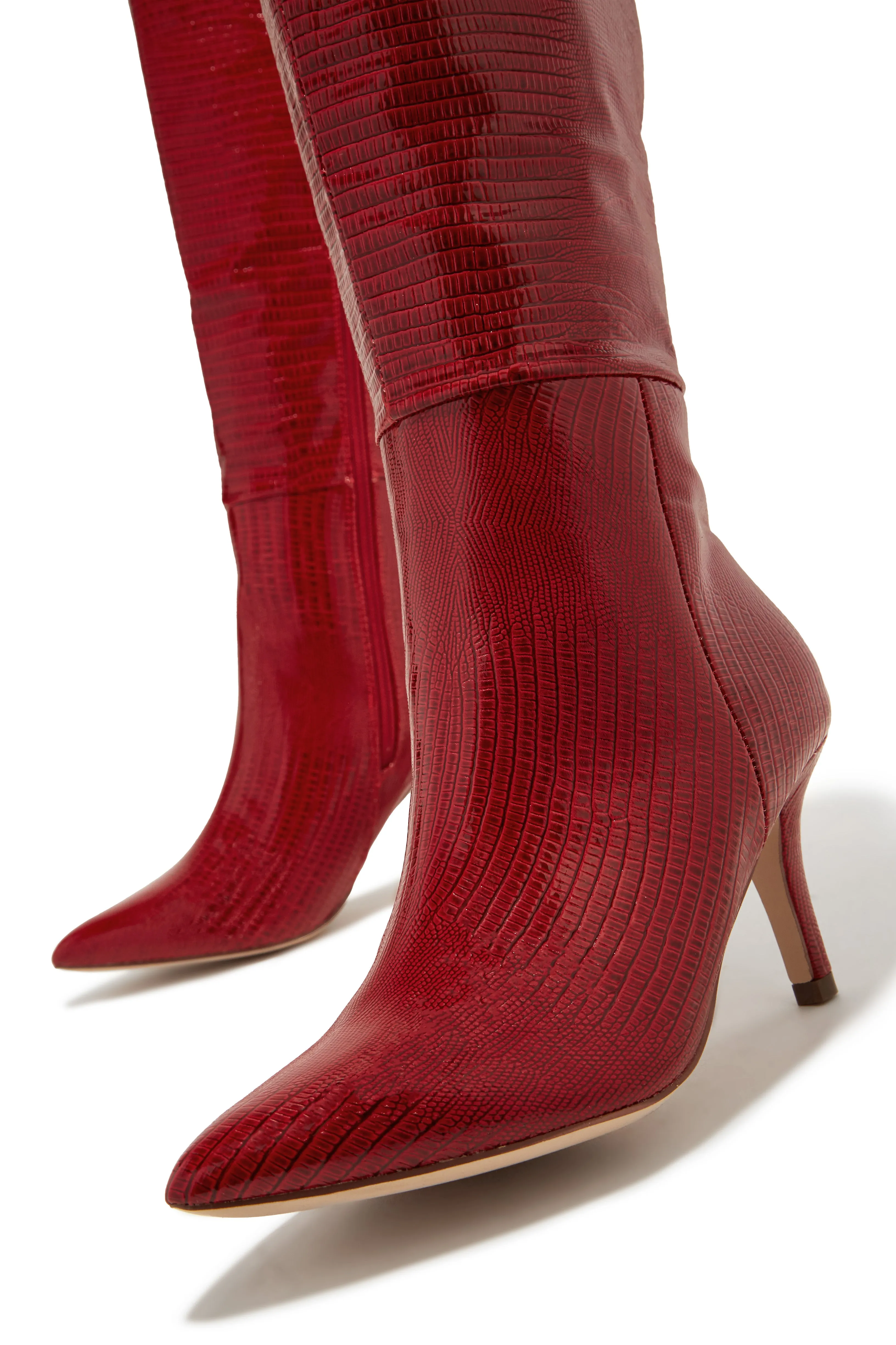 Sarai Knee High Heel Boots - Cherry