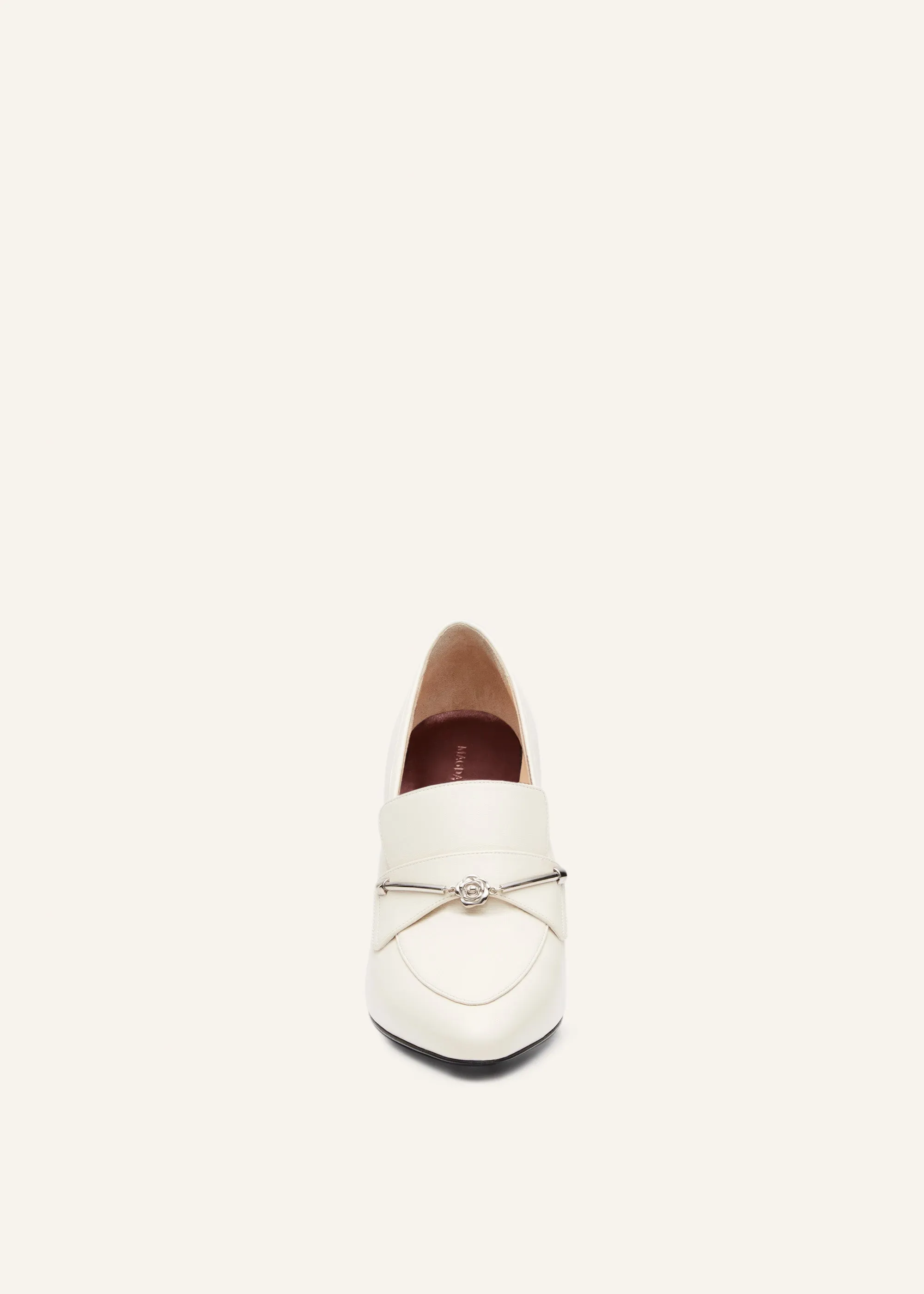 Silver rose loafers in cream leather