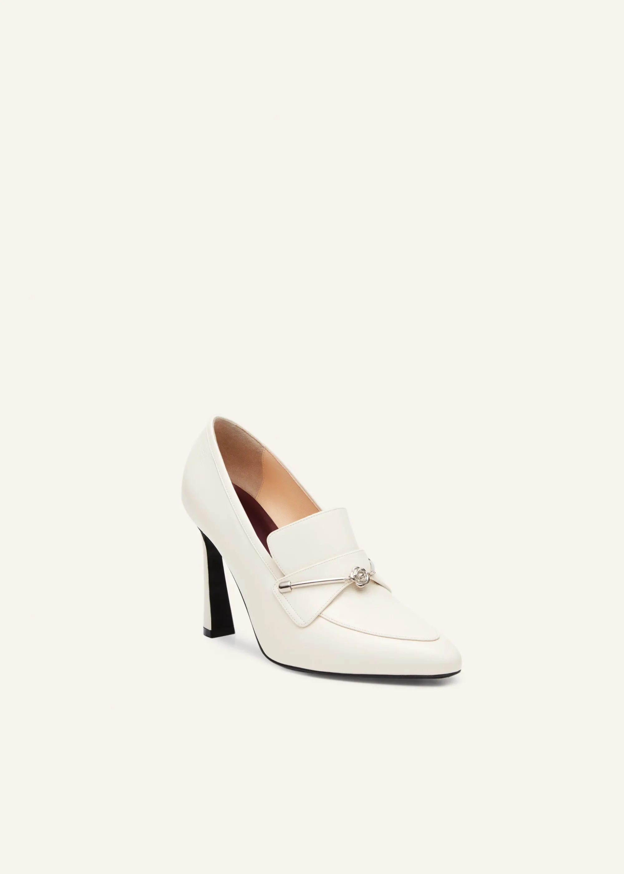 Silver rose loafers in cream leather