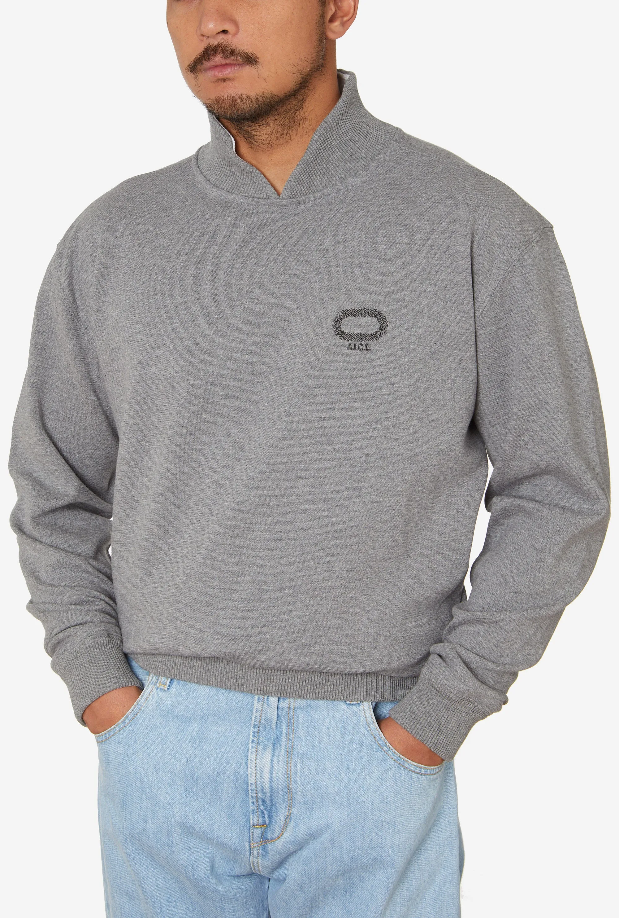 Split Neck Sweatshirt Grey Melange