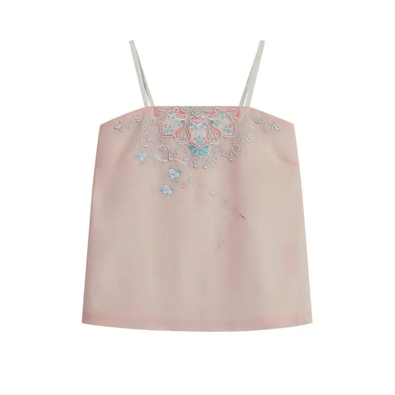 Spring Tale - Embroidered Floral Hanfu Chiffon Camisole