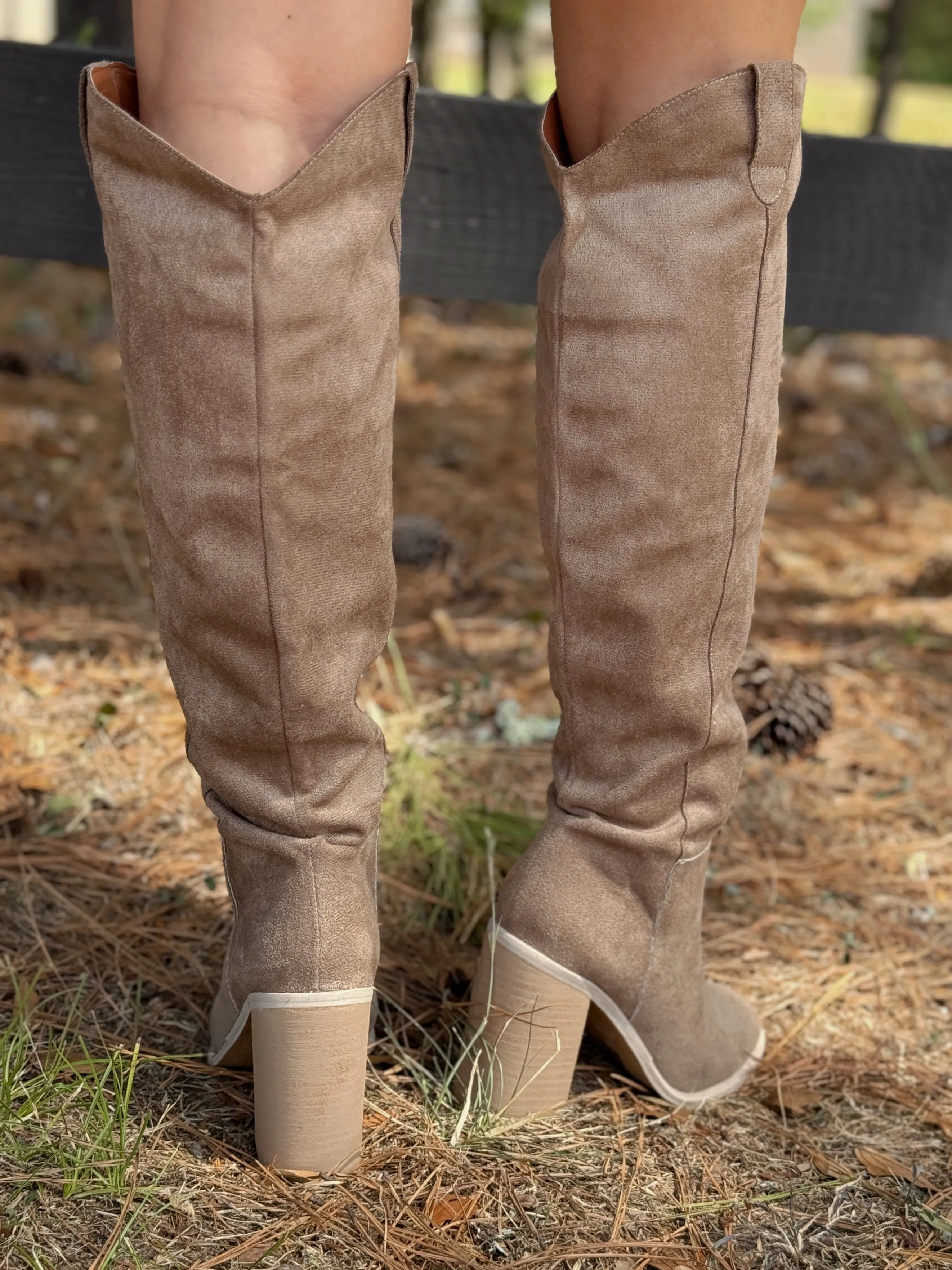 Taupe Grey Knee-High Boots