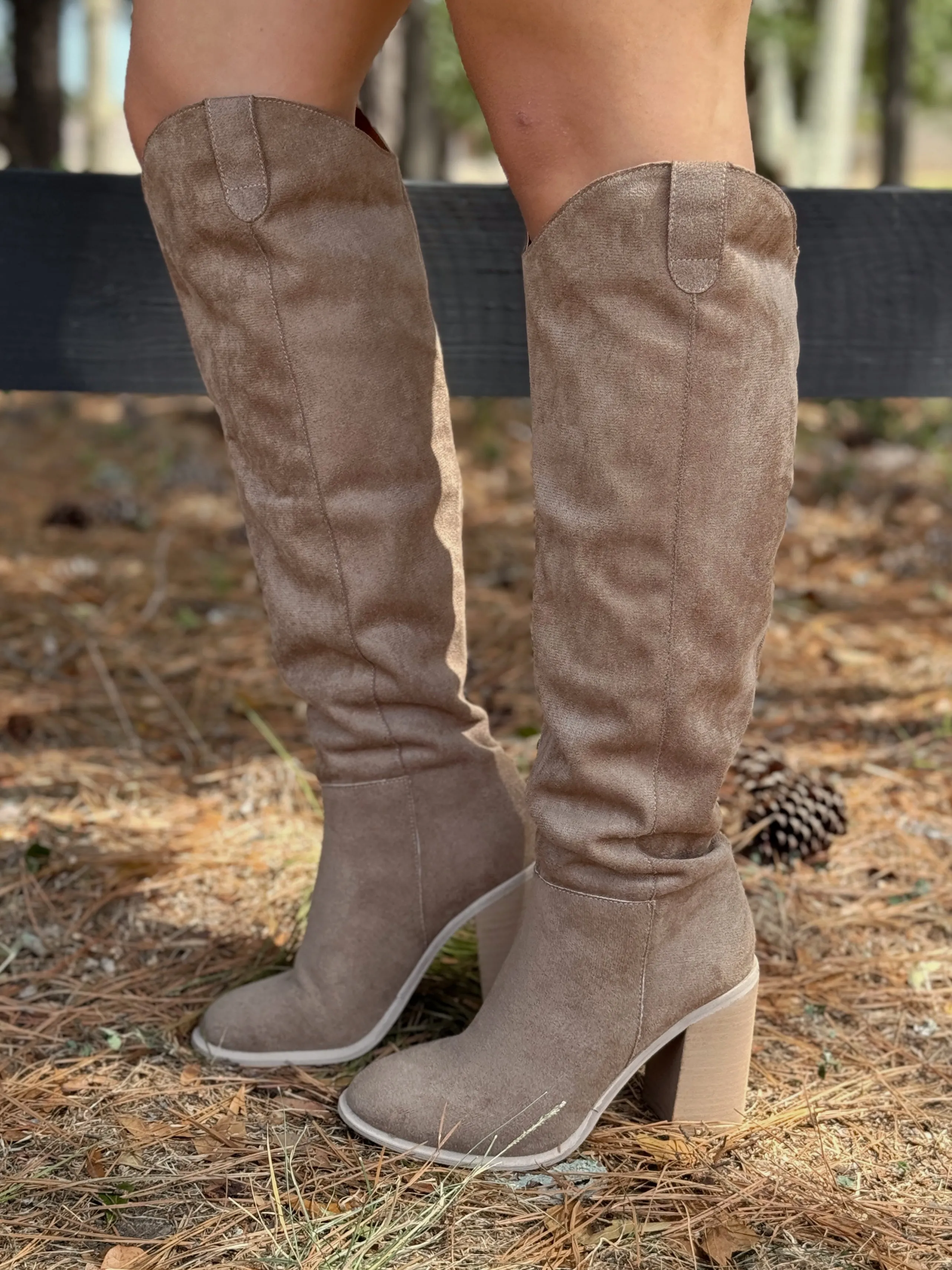 Taupe Grey Knee-High Boots