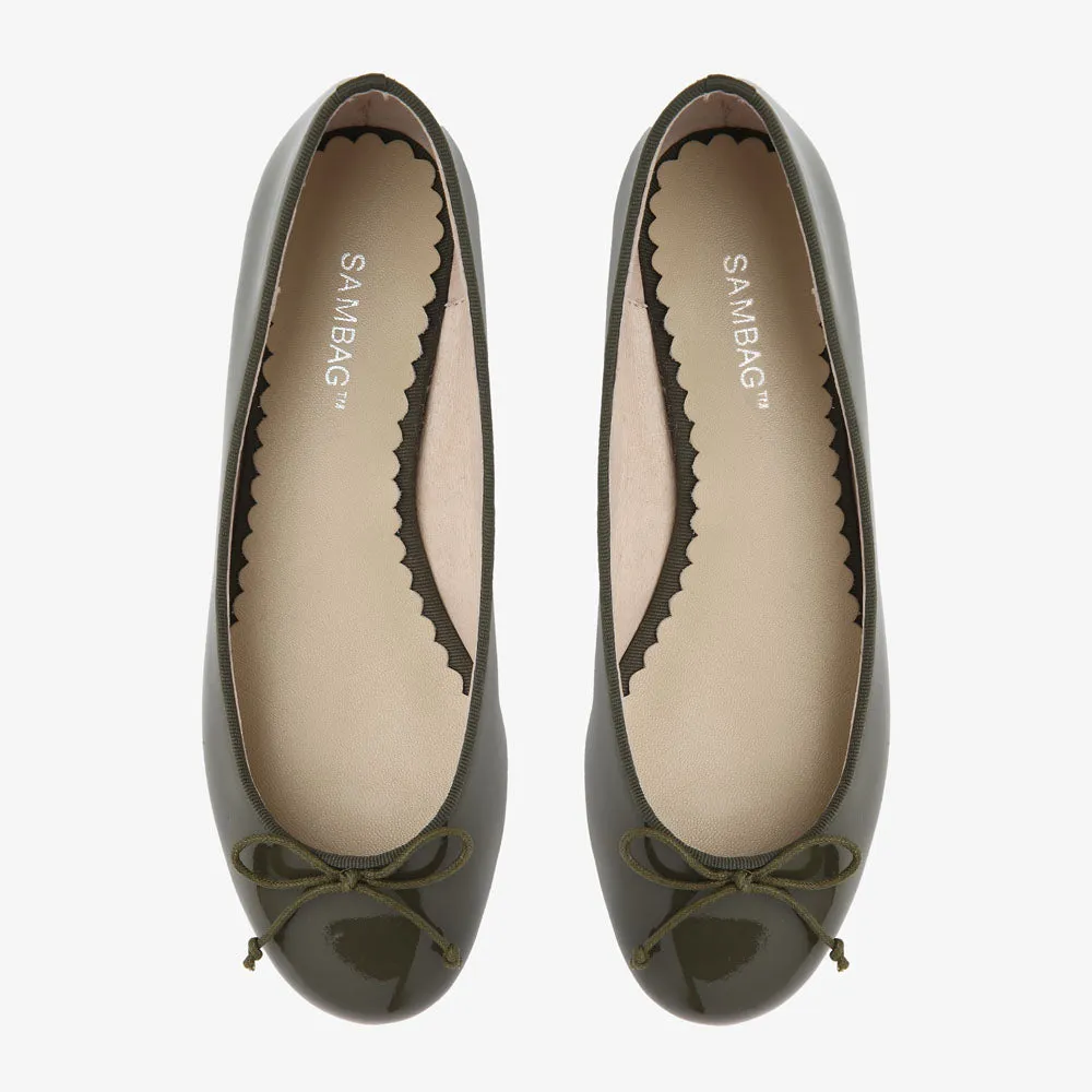 Tina Khaki Patent Leather Ballet Flat