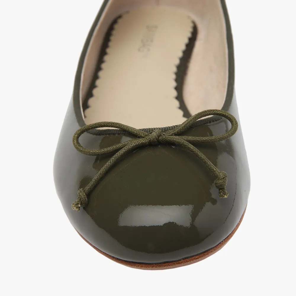 Tina Khaki Patent Leather Ballet Flat