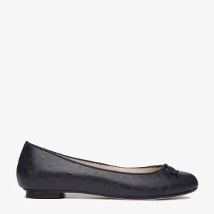 Tina Navy Ostrich Embossed Leather Ballet Flat