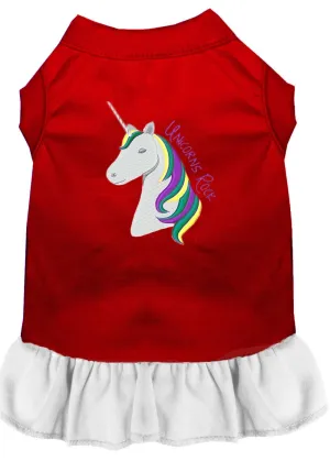 Unicorns Rock Embroidered Dog Dress Red With White Xl (16)