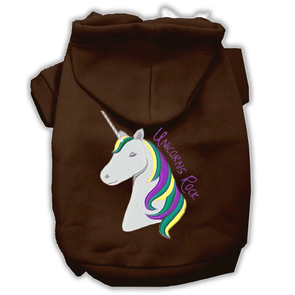 Unicorns Rock Embroidered Dog Hoodie Brown S (10)