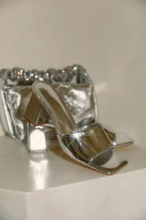 Valentine Block Heel Mules - Silver