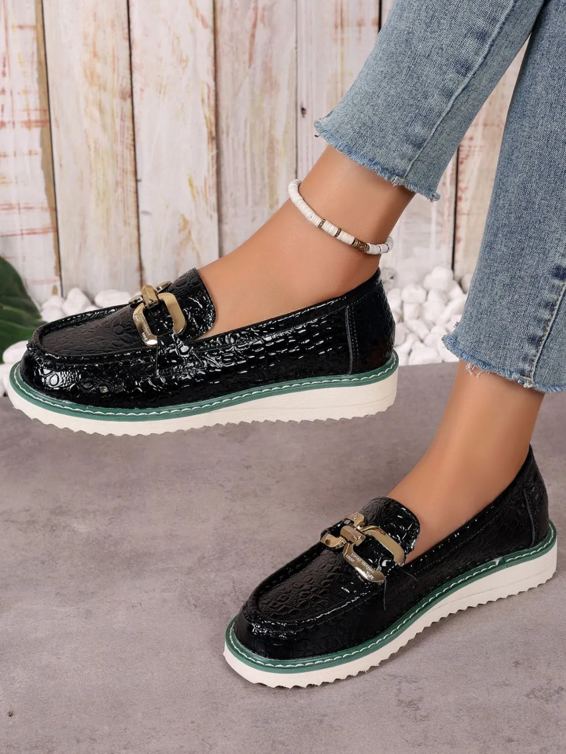 Vegan Leather Buckle Trim Loafers